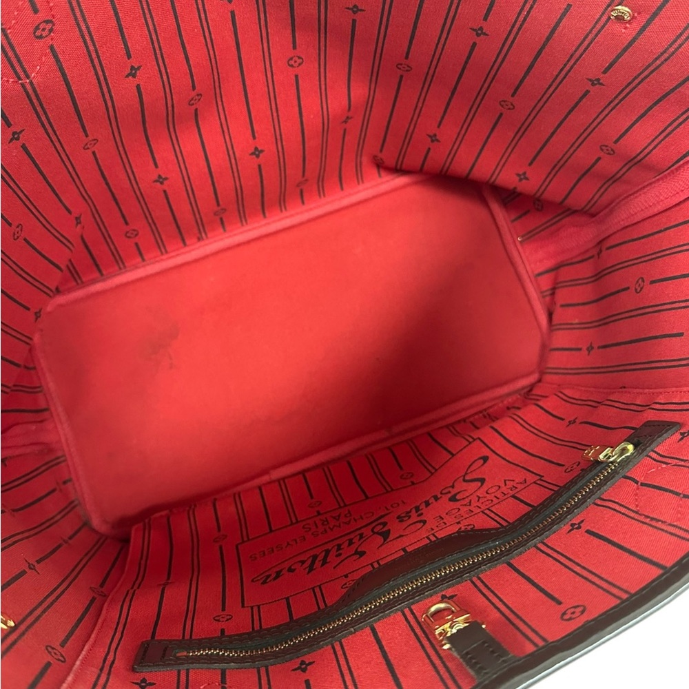 Authentic✅ LOUIS VUITTON Damier Ebene Neverfull MM Tote Bag Red - Picture 10 of 16